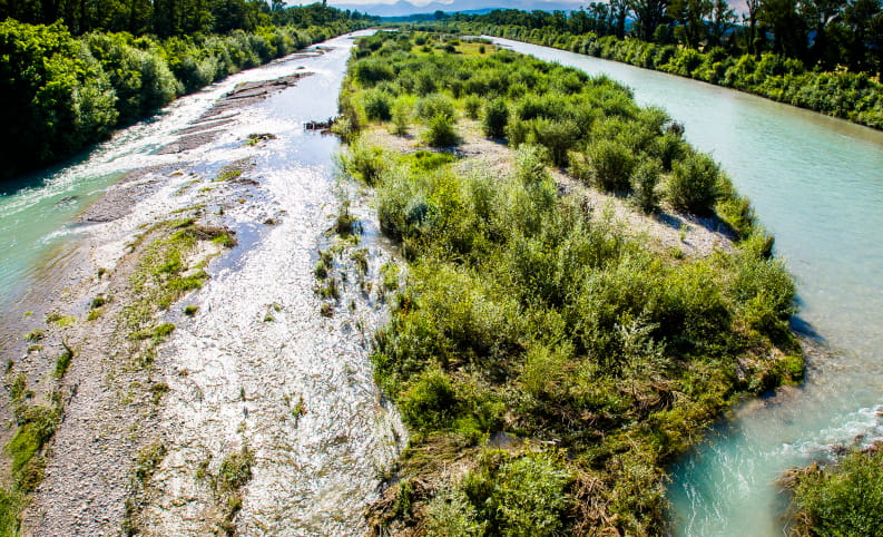 rivière et pierrier de la reserve naturelle des Ramières